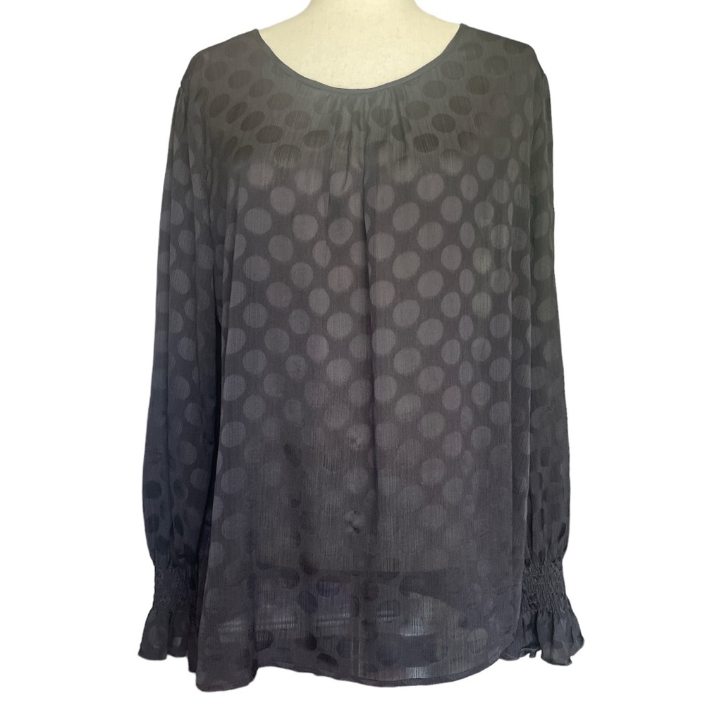 DKNY Black Dotted Long Sleeve Blouse XL